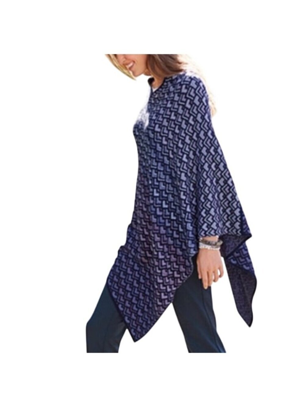 J. Jill one size boho Geometric Asymmetrical Poncho Sweater festival hippie knit